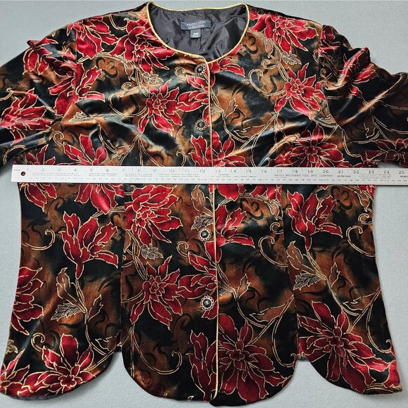 Dressbarn Floral Velvet Jacket 18W Women Black Red Gold Dressy Holiday Christmas - Picture 10 of 13